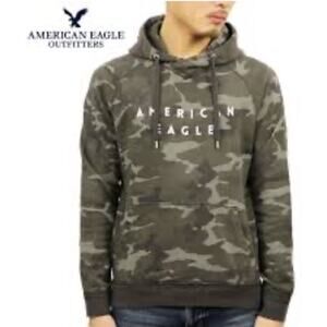 American Eagle Army Green Camouflage Camo Mens Cotton Terry Hoodie Sweatshirt  M